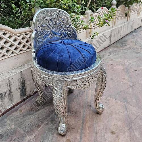 Handcrafted Silver Plated Wooden Round Chair