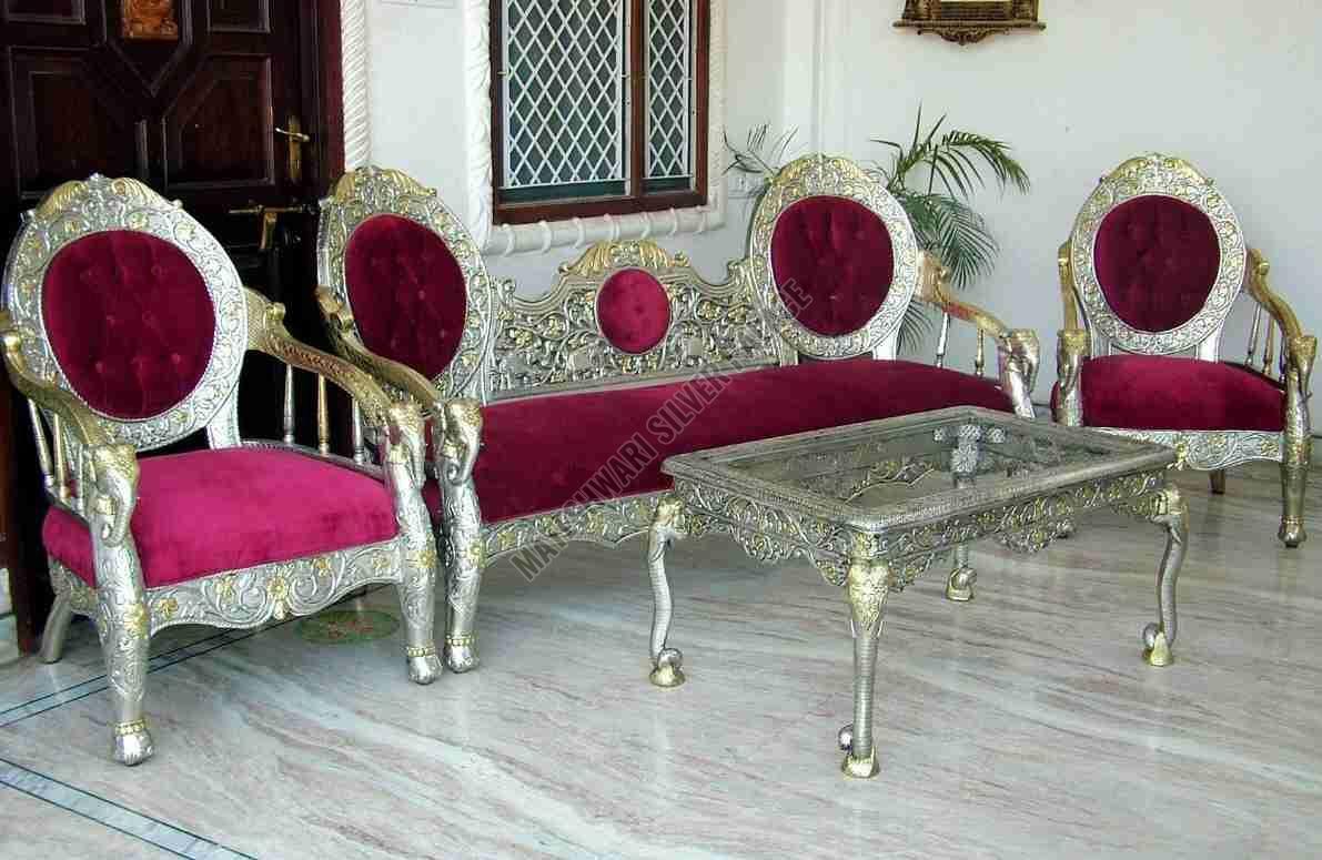 Silver Plated Luxury Wooden Sofa Set