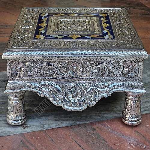 Silver Plated Premium Wooden Pooja Chowki