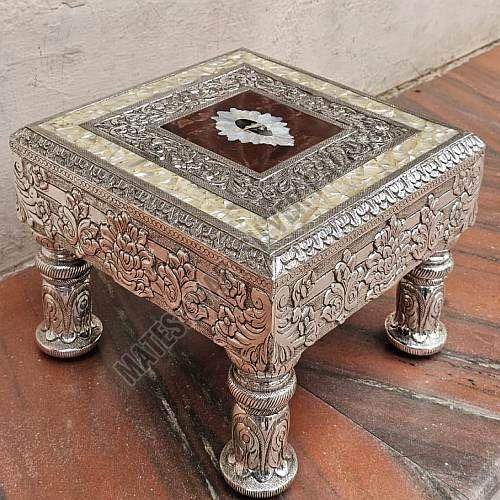 Silver Plated Solid Wood Pooja Chowki