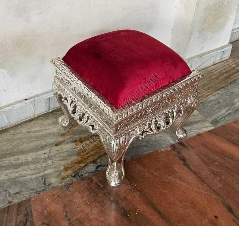 Silver Plated Square Wooden Stool