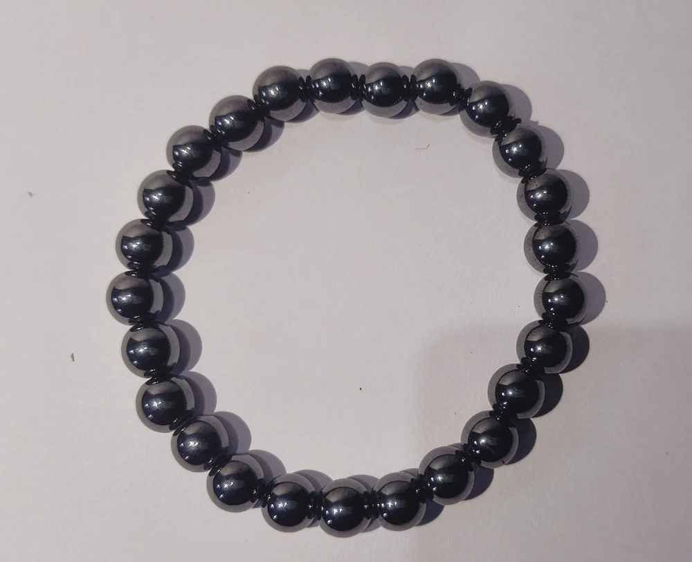 Round Gemstone Silver Hematite Bracelet