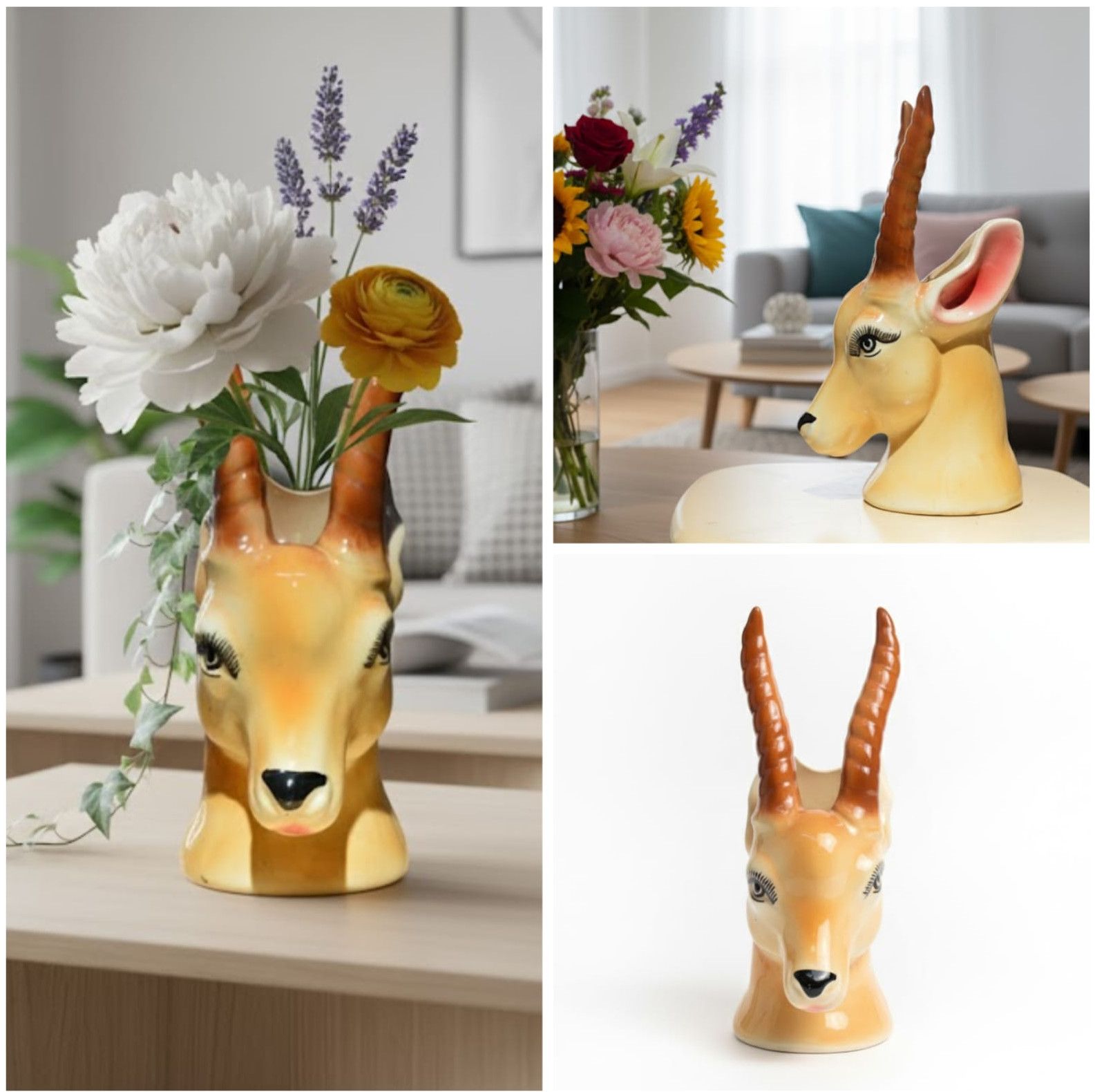 Antelope Head Ceramic Flower Vase