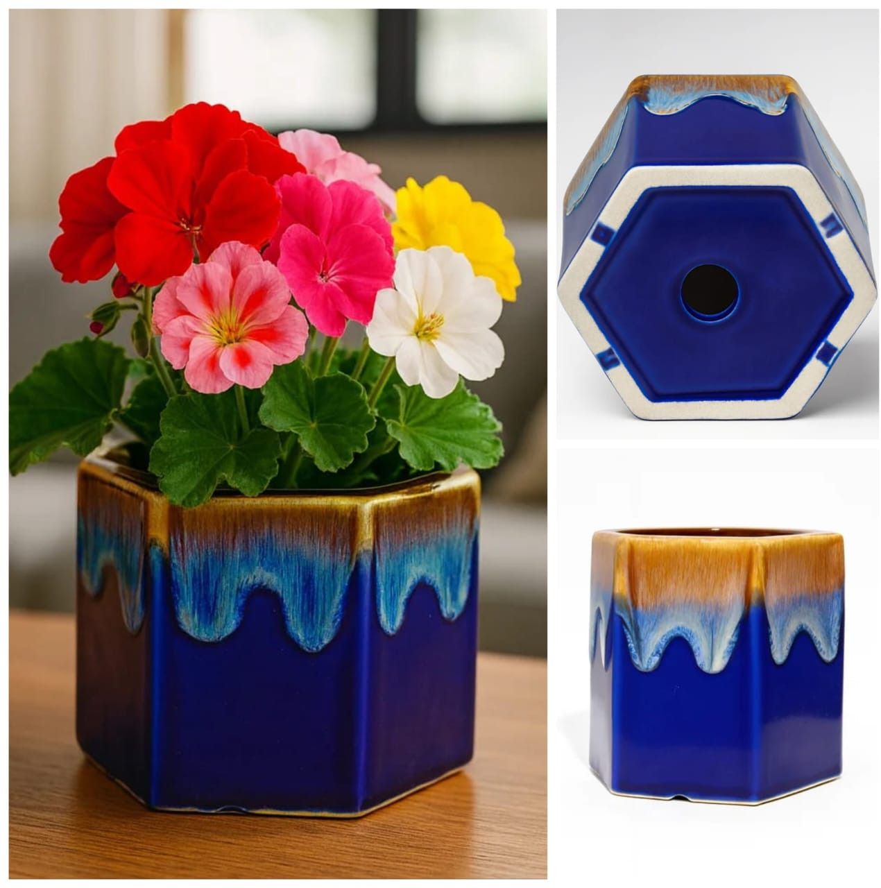 Blue Glaze Ceramic Square Planter