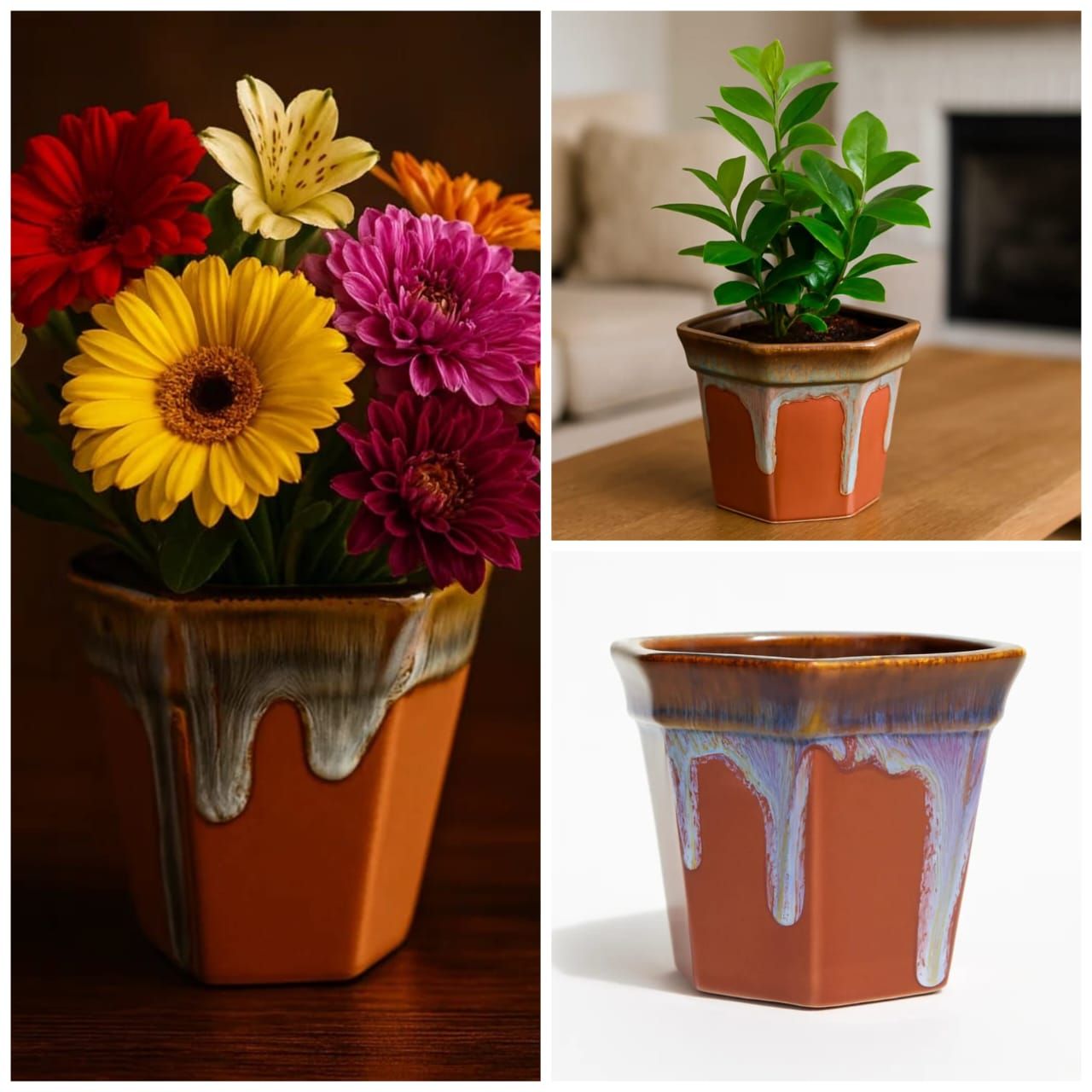 Drip Glaze Square Ceramic Flower Pot