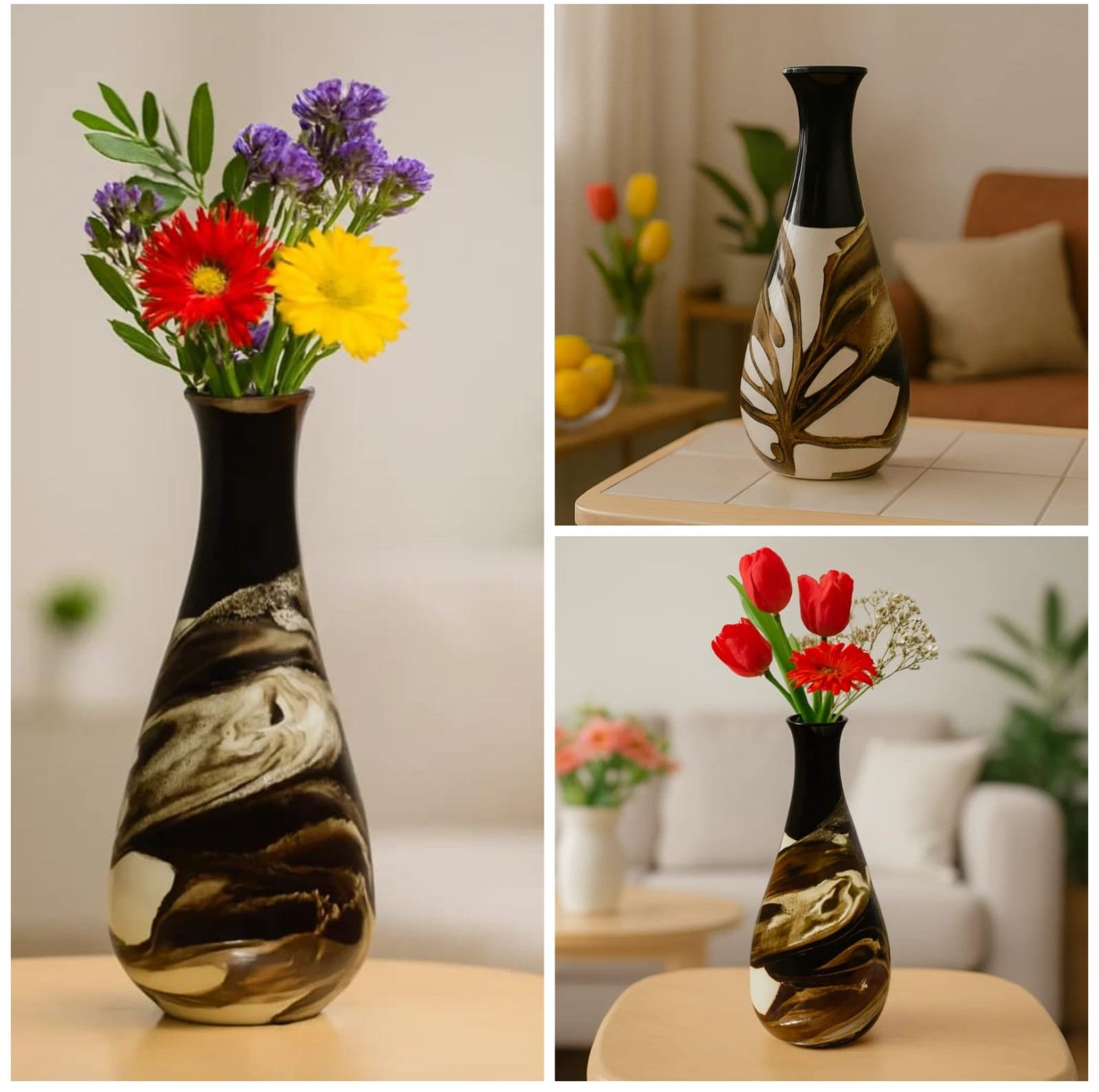 Elegant Black and White Ceramic Flower Vase