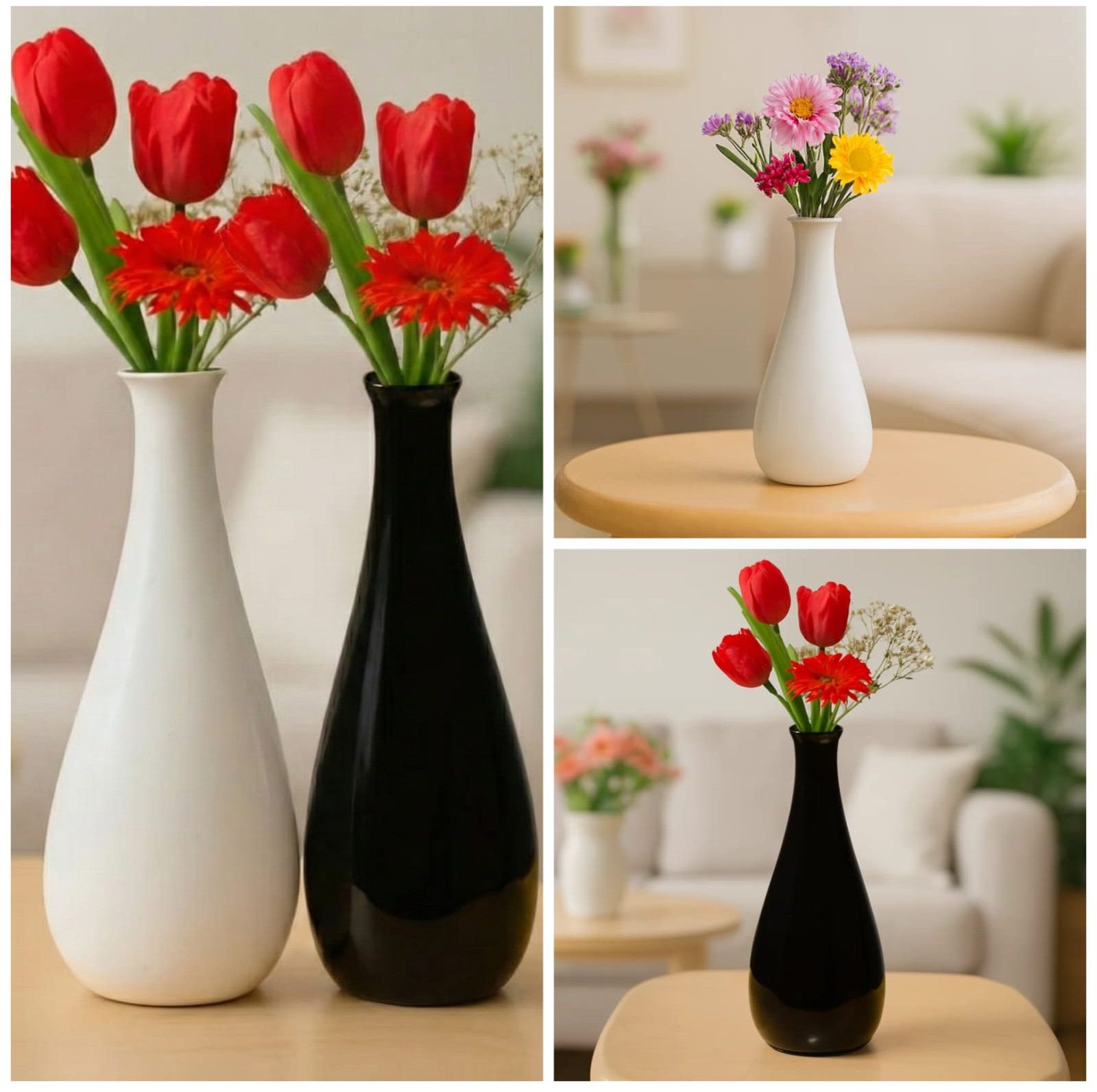 Elegant Black and White Ceramic Flower Vase Set