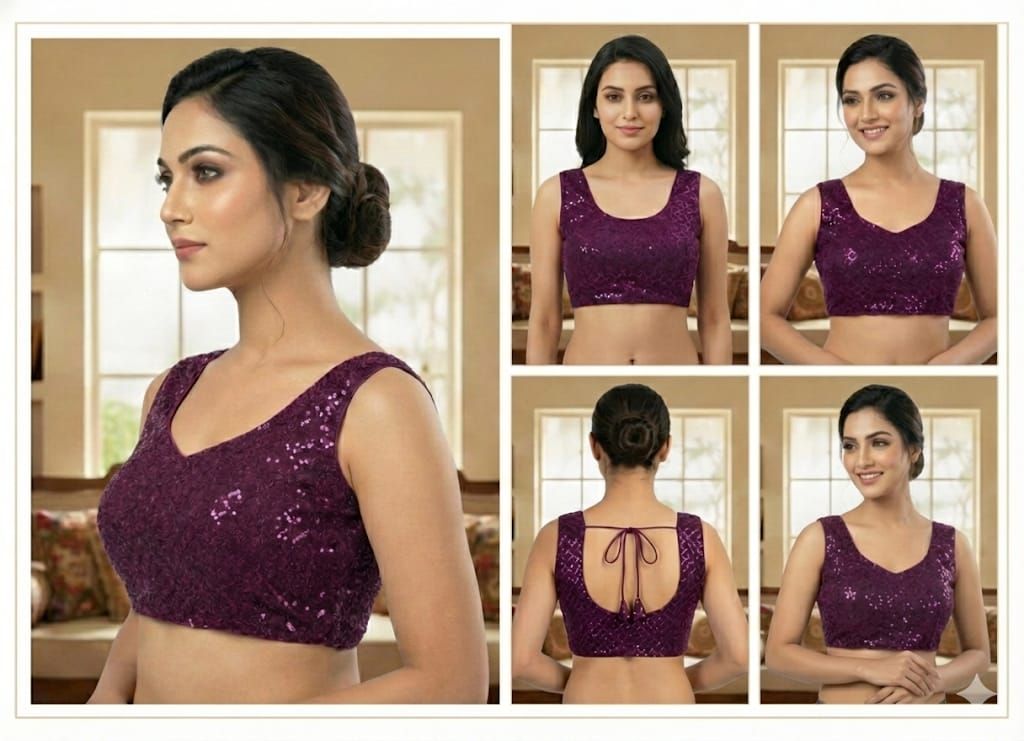 Ladies Purple Sequin Back Tie Blouse