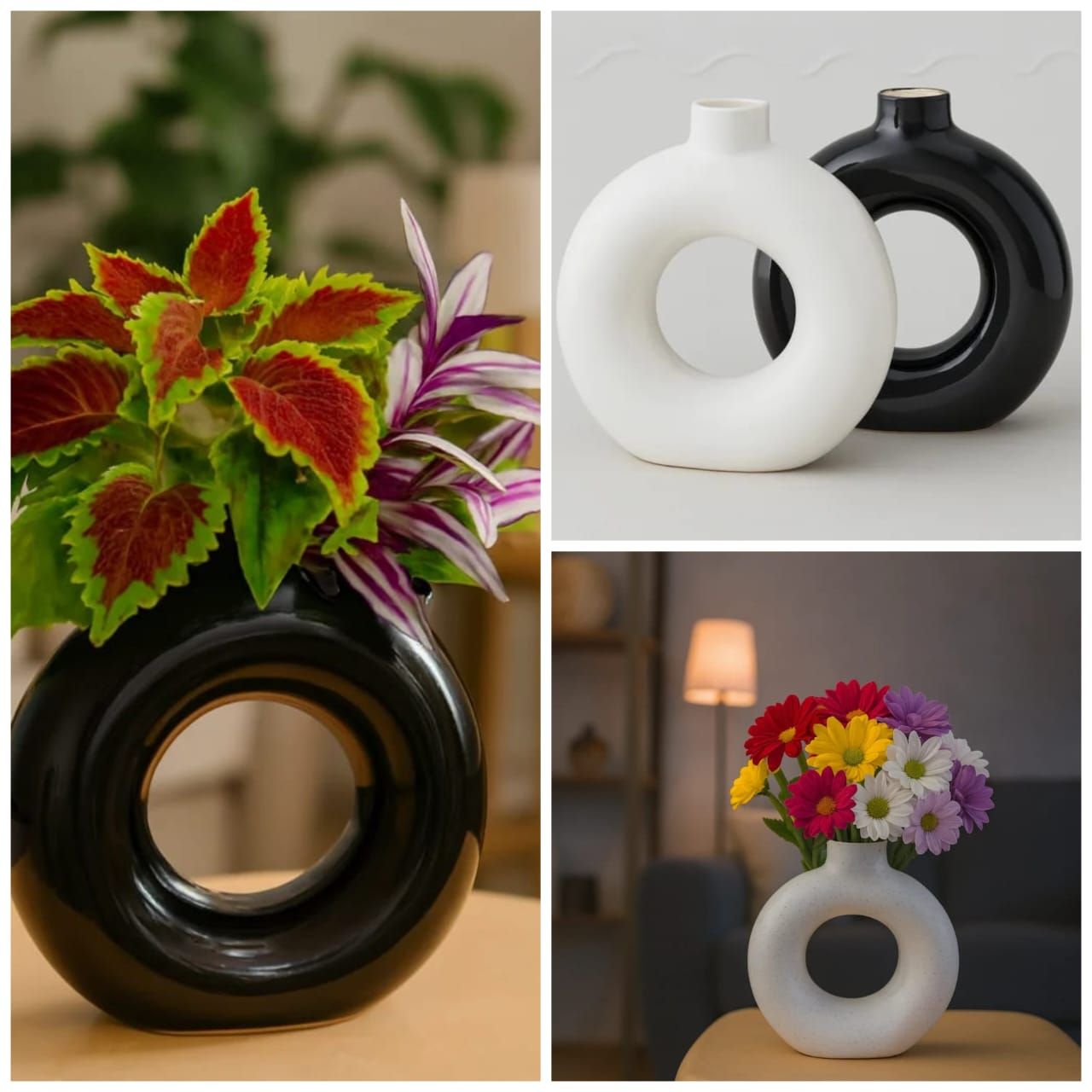 Round Hollow Design Ceramic Flower Vase