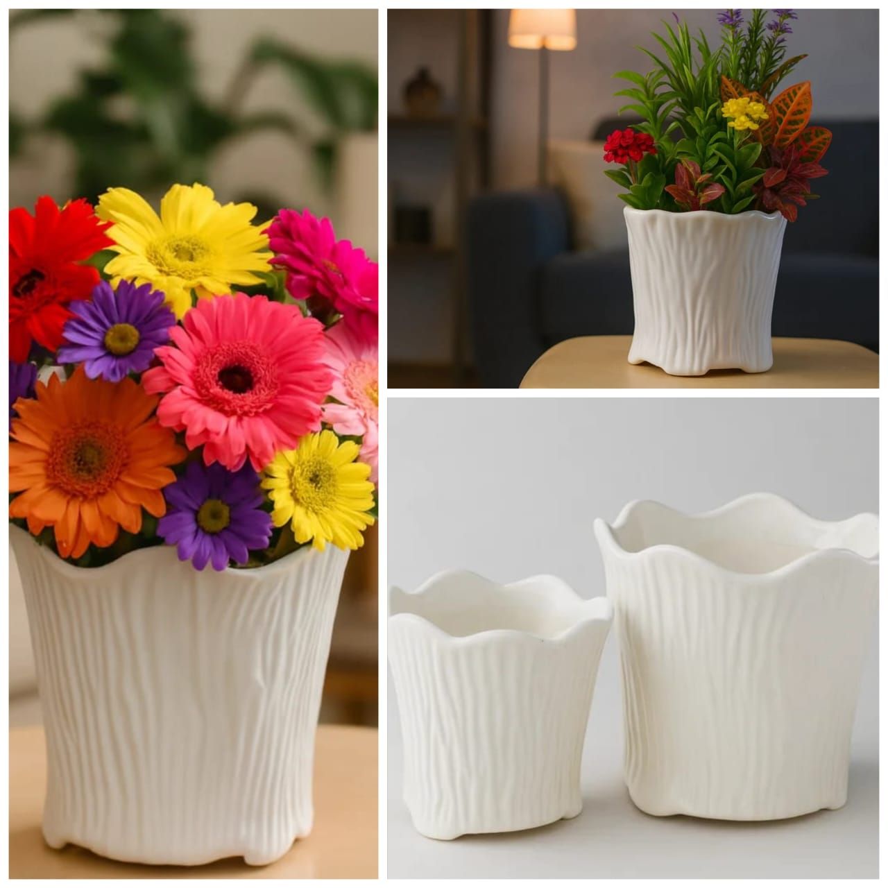 Wave Edge Textured Ceramic Flower Vase