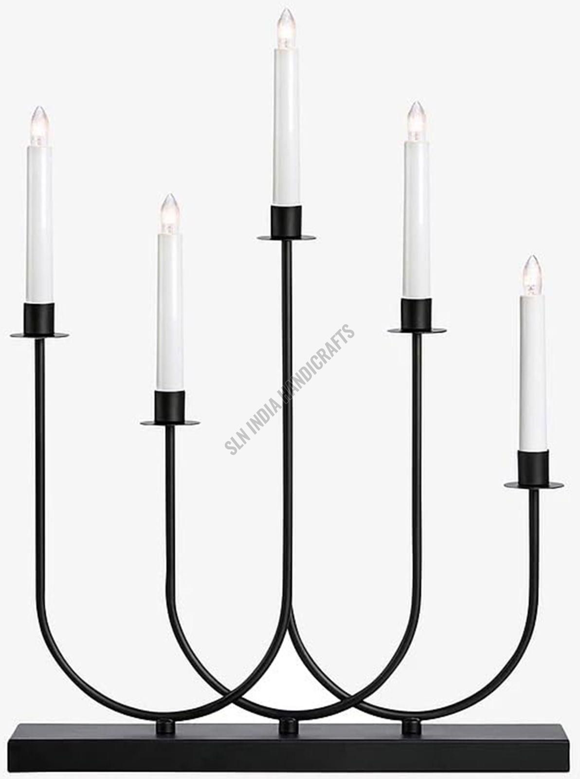 5 Arm Black Metal Candle Holder