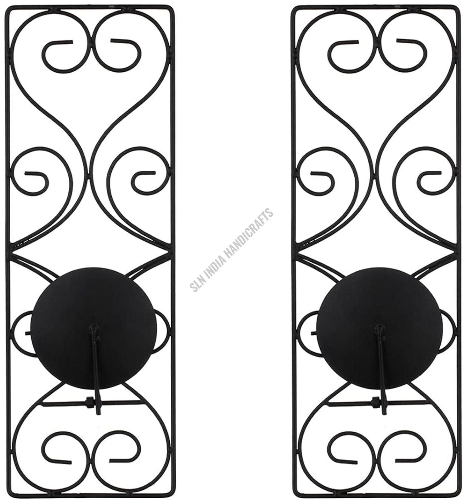 Black Metal Scroll Design Wall Sconce Candle Holder Set