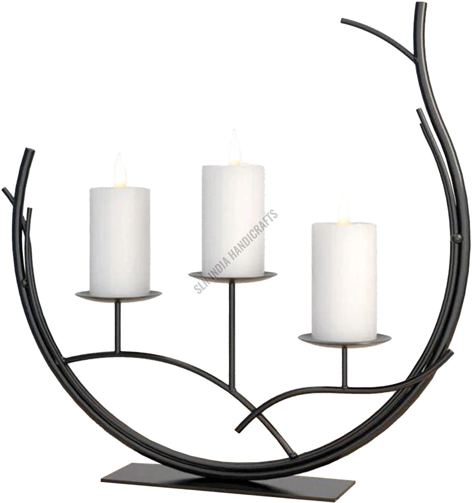 Black Metal Three Pillar Candle Holder