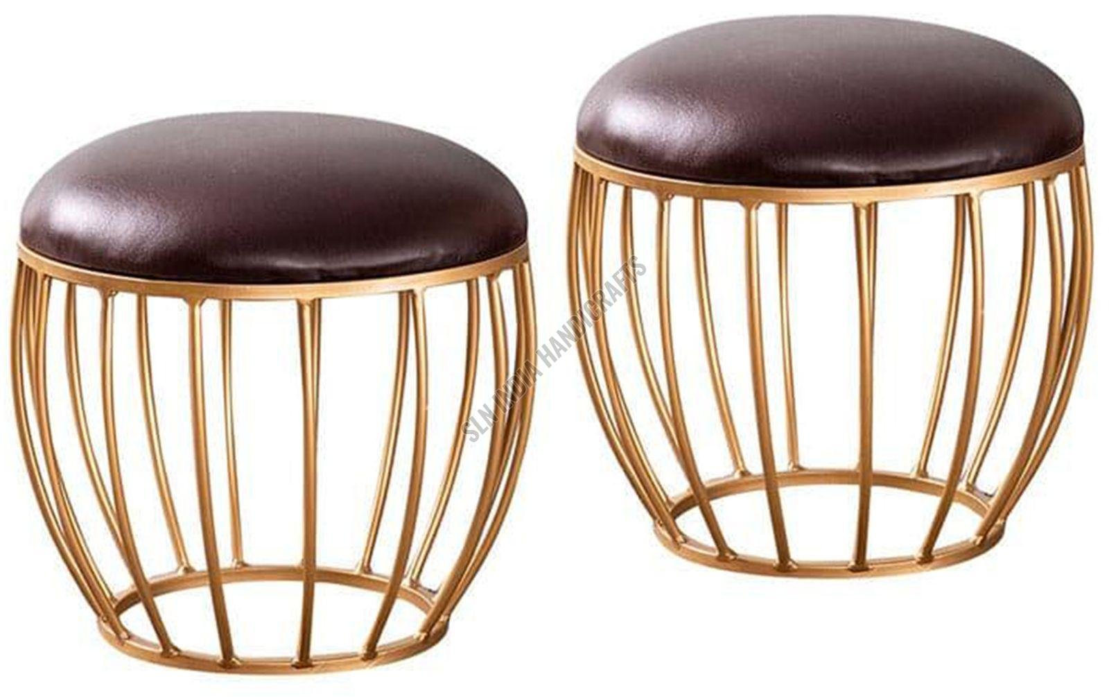 Brown Leatheratte Gold Metallic Cage Stool