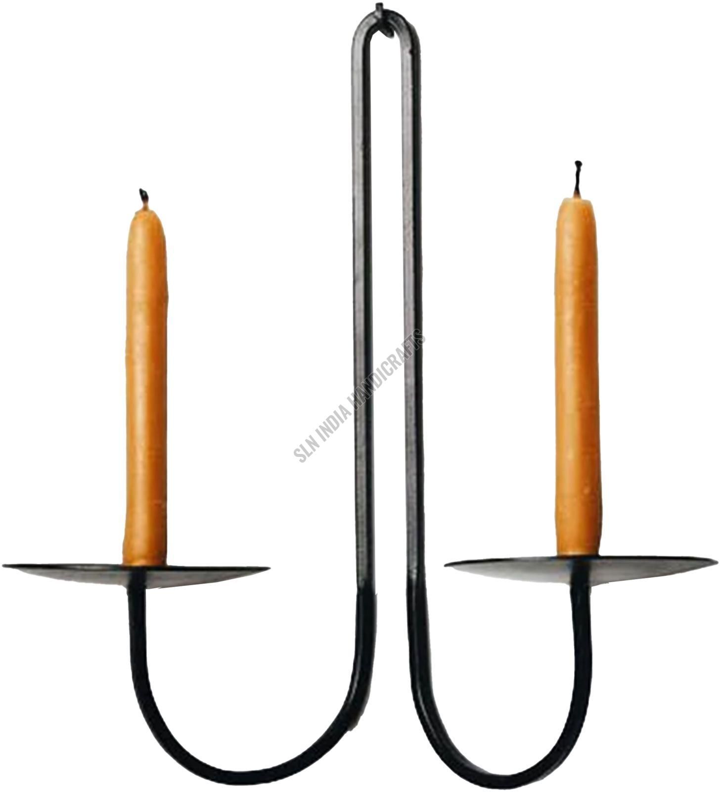Double Armed Black Metal Wall Candle Sconce