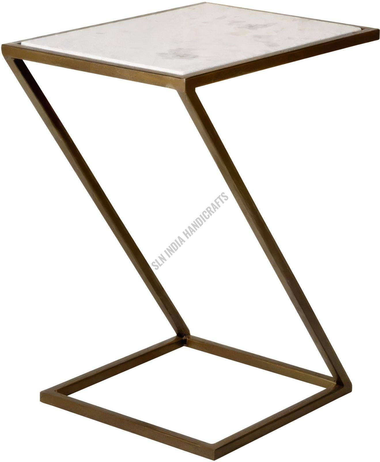 Metal Z Style Side Table With White Marble Top