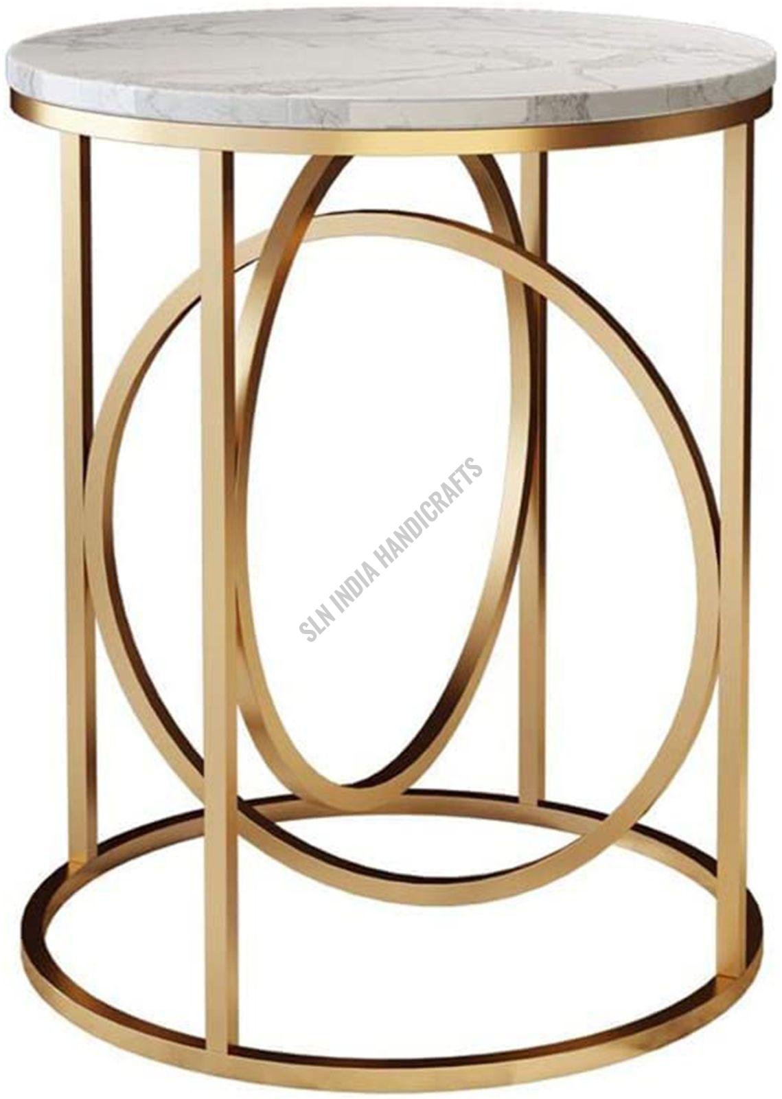 Modern Round Side Table with White Marble Top