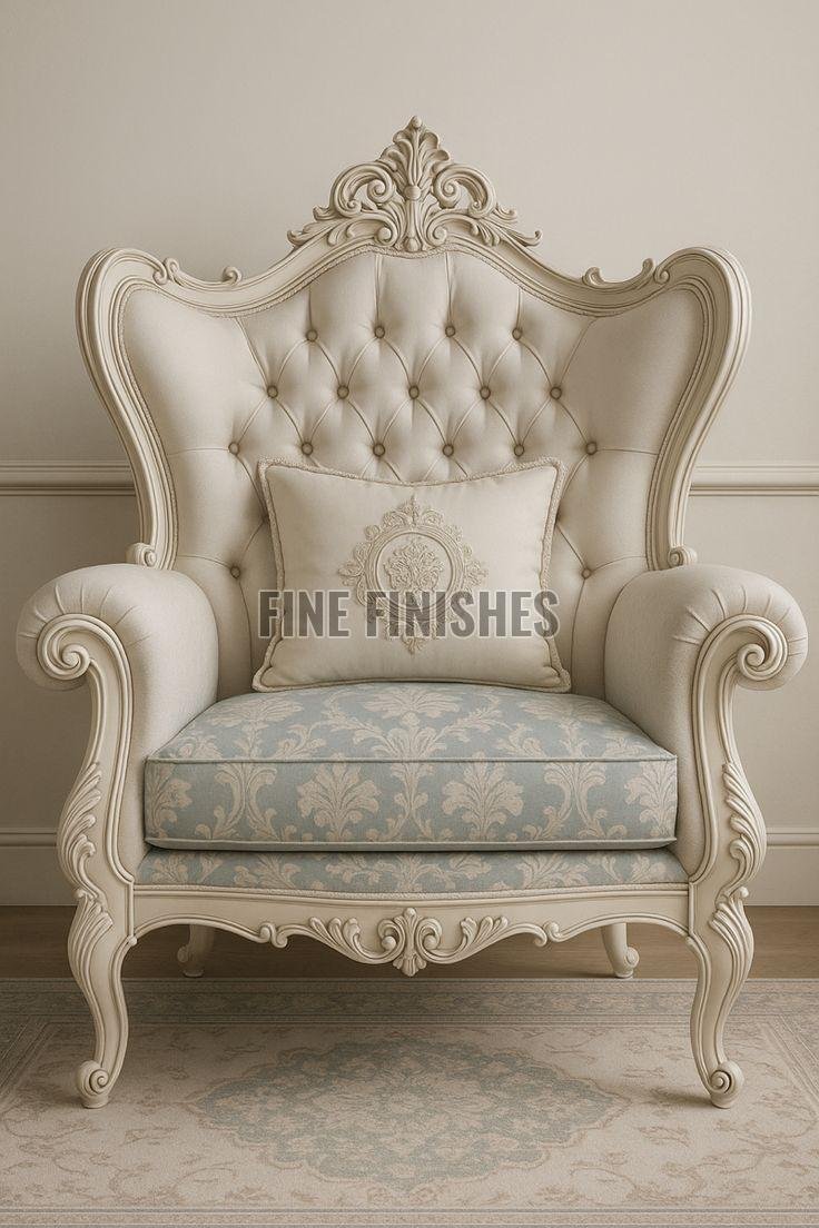 Cream Tufted Damask Upholstery Armchair
