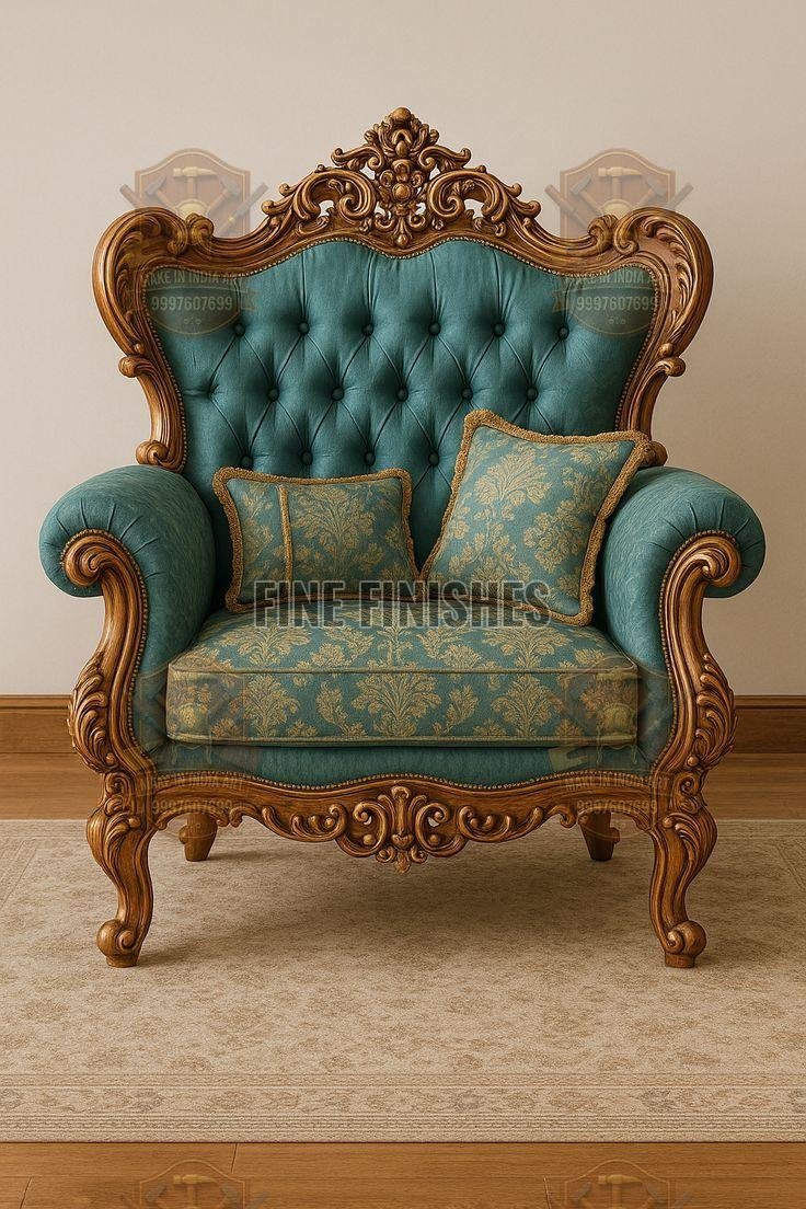 Heritage Style Deep Button Wooden Lounge Chair