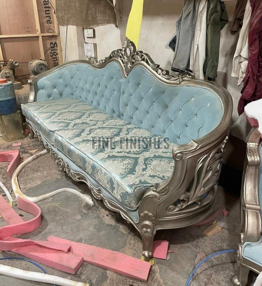 Luxury Silver Tufted Three Seater Sofa