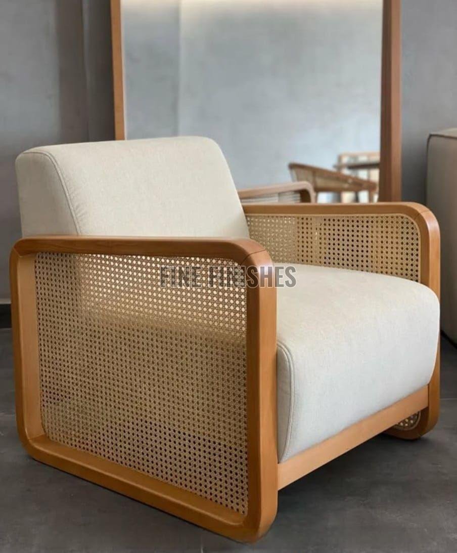 Modern Cane Arm Single Seater Lounge Chair