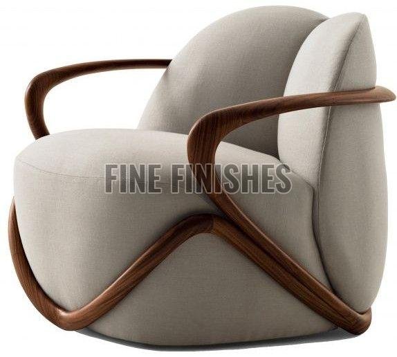 Modern Curved Wooden Arm Single Seater Lounge Chair