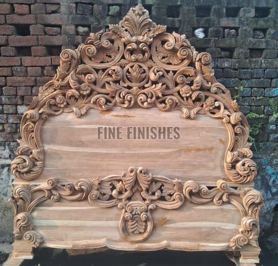 Royal Floral Motif Solid Wood Carved Bed Frame