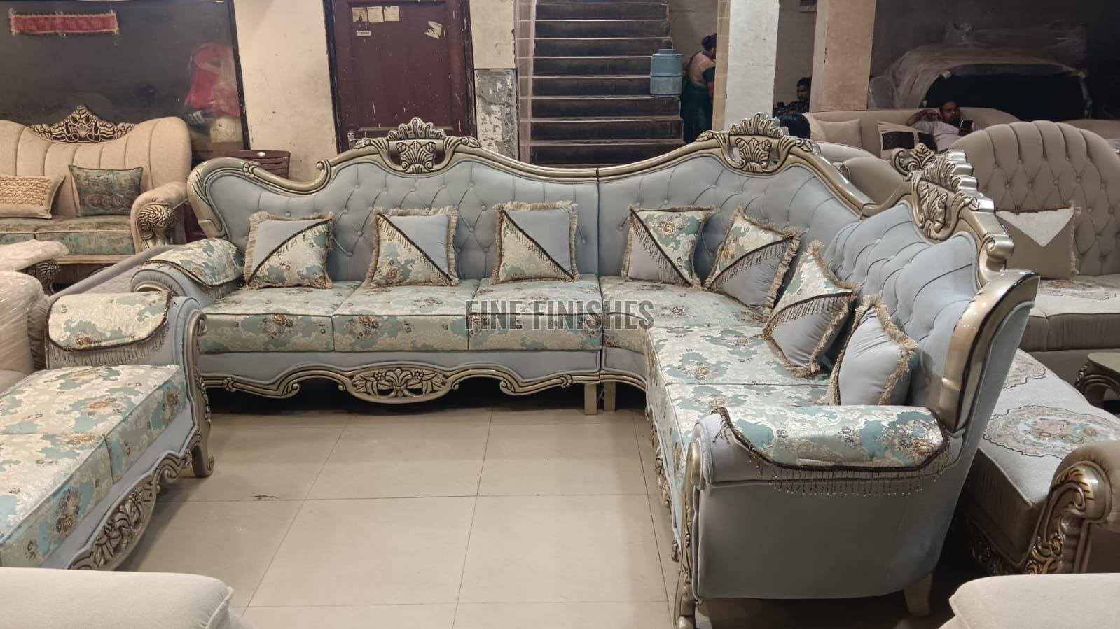 Royal Hand Carved L Shape Living Room Sofa Set