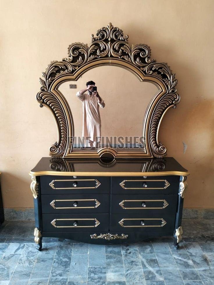 Royal Hand Carved Mirror Dressing Console Table