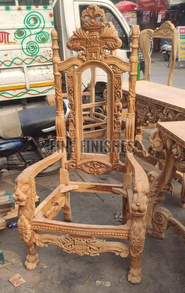 Royal Lion Carved High Back Wooden Chair