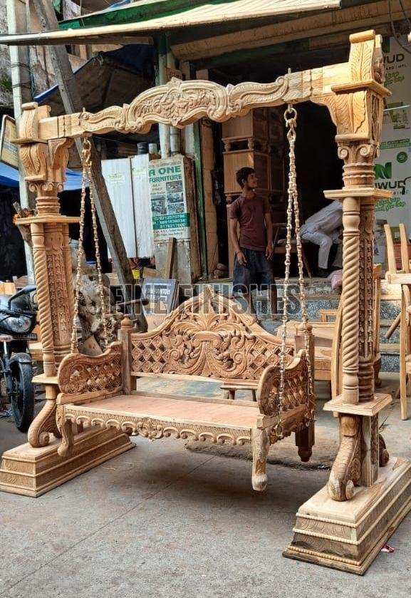 Traditional Royal Wooden Swing Jhula with Ornamental Pillars