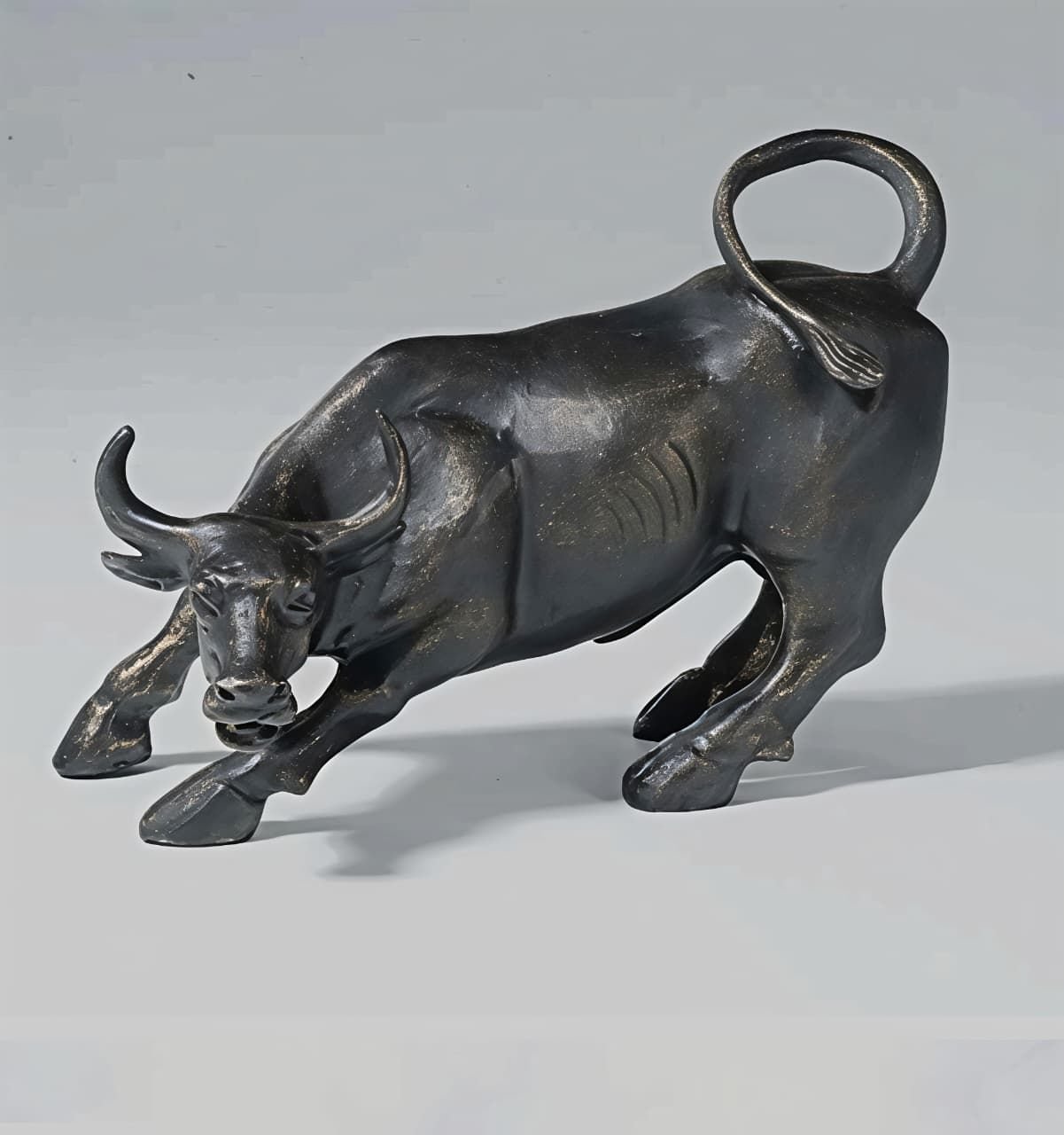 Abstract Black Charging Bull Sculpture