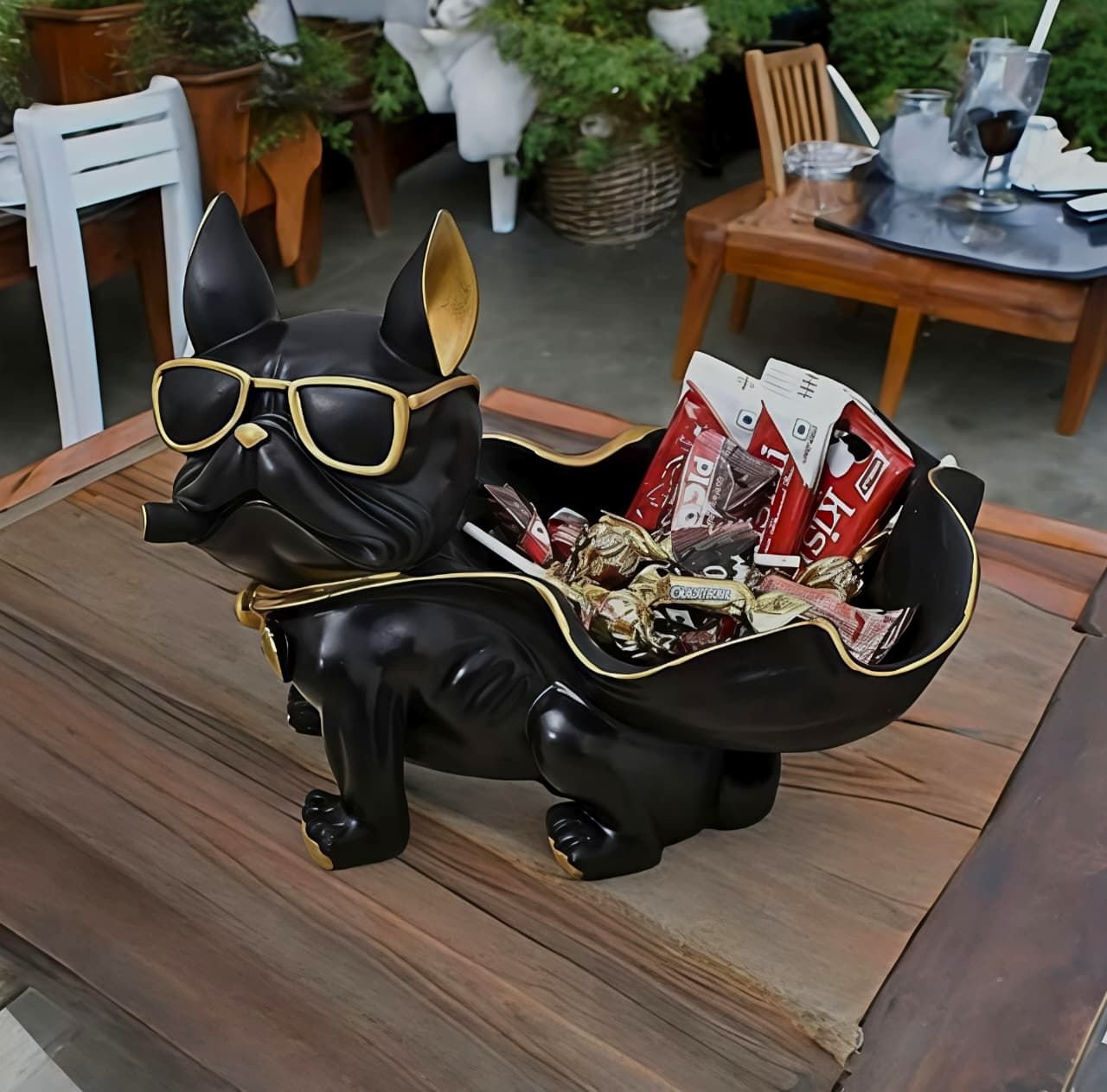 Black Bulldog Tray Showpiece