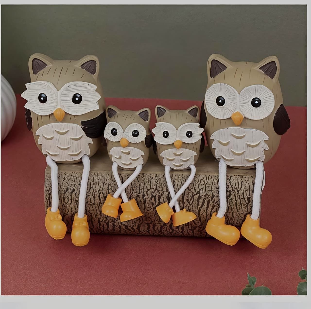 Cute Brown Beige Owl Family Figurines