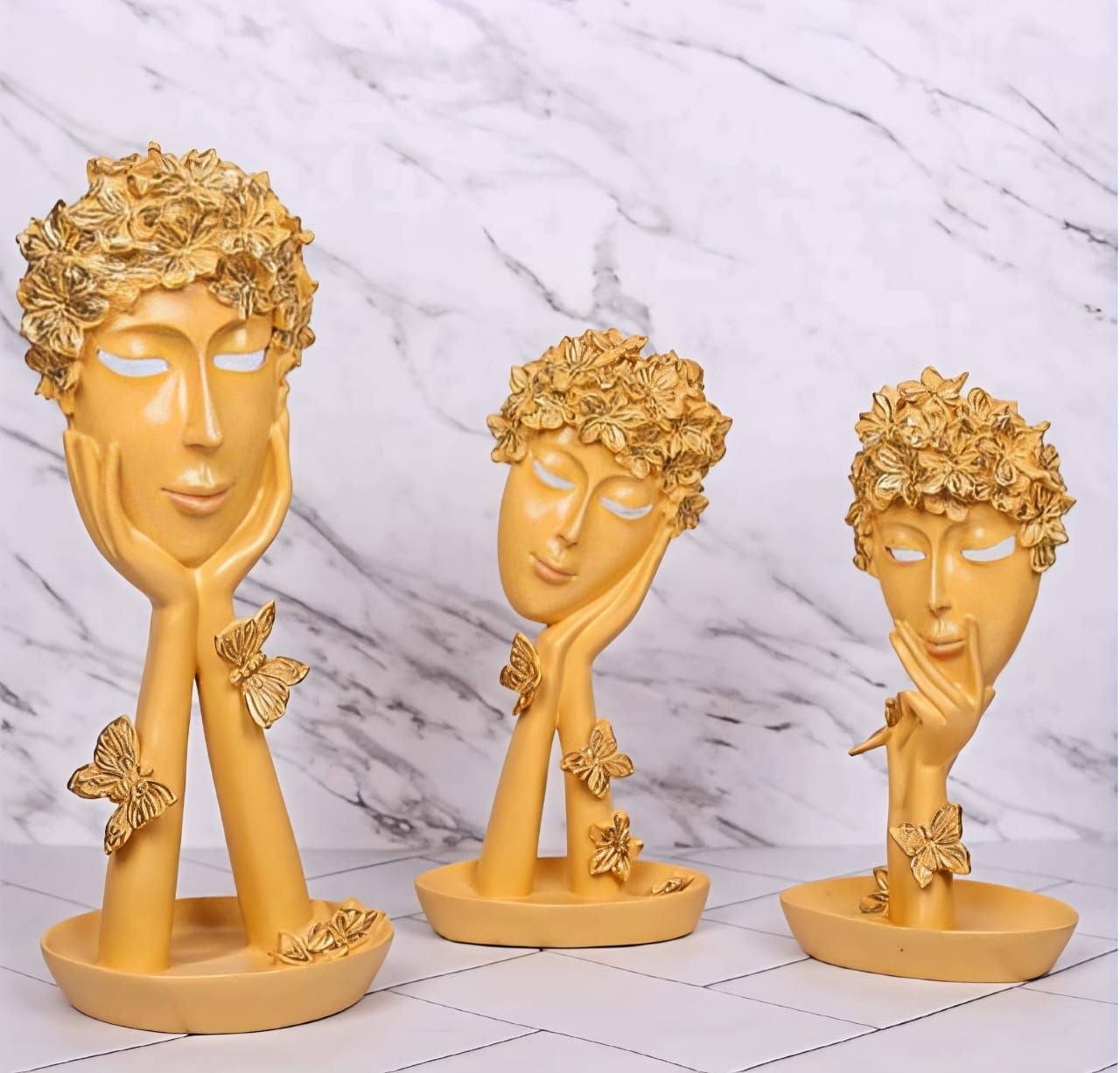 Golden Abstract Butterfly Art Face Showpiece