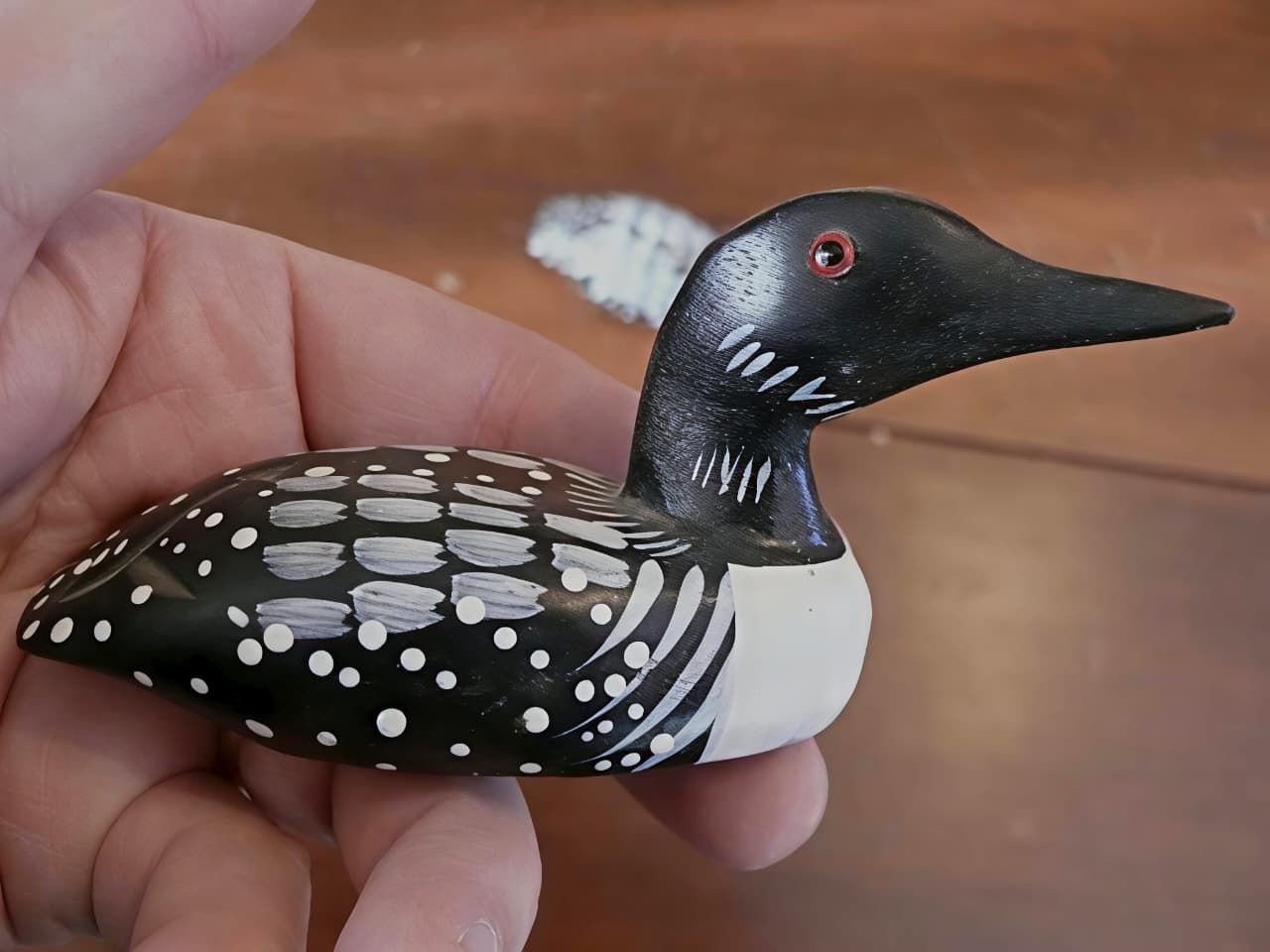 Handcrafted Black & White Wooden Duck Statue