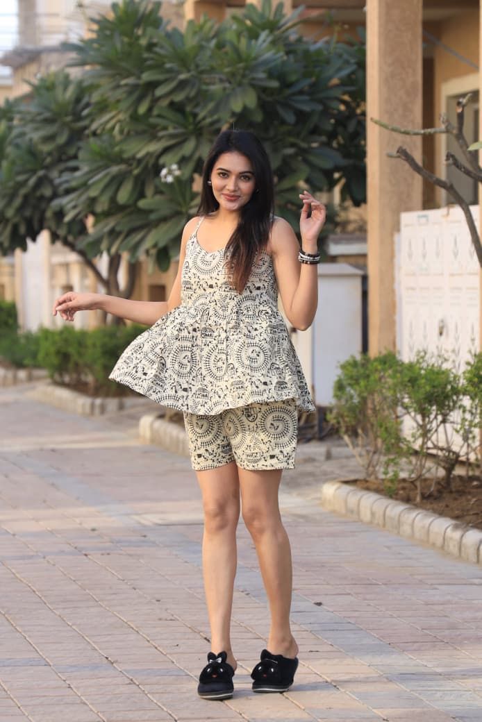 Ladies Cream Jaipuri Mandala Print Cotton Co-ord Set