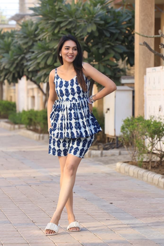 Ladies Indigo Blue Printed Sleeveless Co-Ord Set