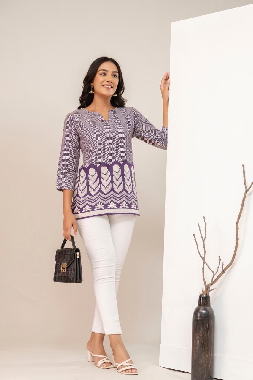 Ladies Purple Zig-Zag Border Print Tunic