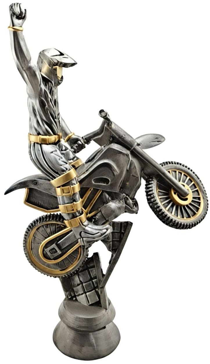 Stunt Rider Style Silver Motorcycle Sculpture