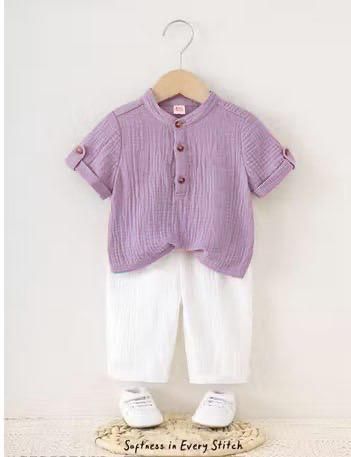 Boys Lavender &AMP; White Shirt &AMP; Shorts