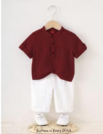 Boys Maroon &AMP; White Shirt &AMP; Shorts