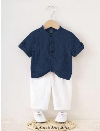 Boys Navy Blue &AMP; White Shirt &AMP; Shorts