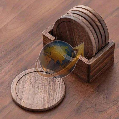 Brown Round Wooden Coasters