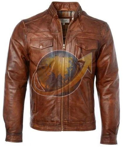 Casual Wear Mens Brown Full Sleeves Leather Jacket