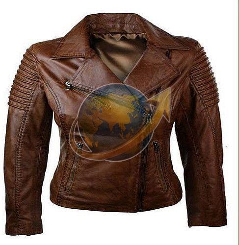 Ladies Slim Fit Brown Leather Jacket