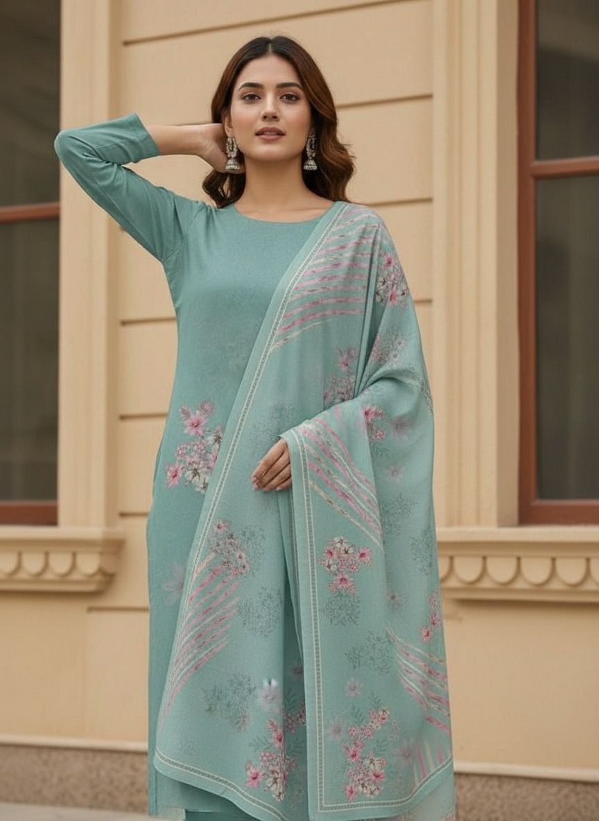 Aqua Blue Linen Unstitched Suit