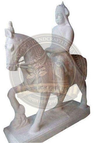 White Maharana Pratap Marble Statue
