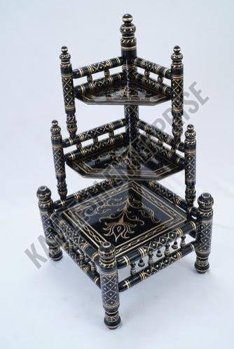 3 Shelves Black Wooden Sankheda Corner Table 3 Shelves Black Wooden Sankheda Corner Table