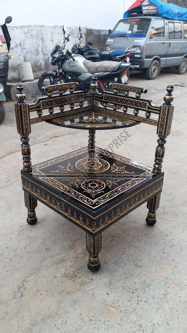 Black Wooden Sankheda Corner Table